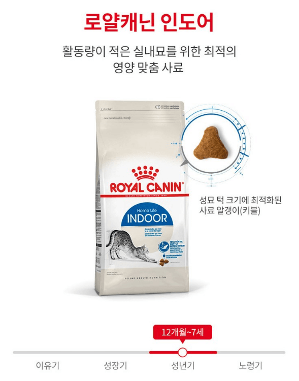 로얄캐닌 인도어는 활동량이 적은 실내묘를 위한 최적의 영양 맞춤 사료이다.